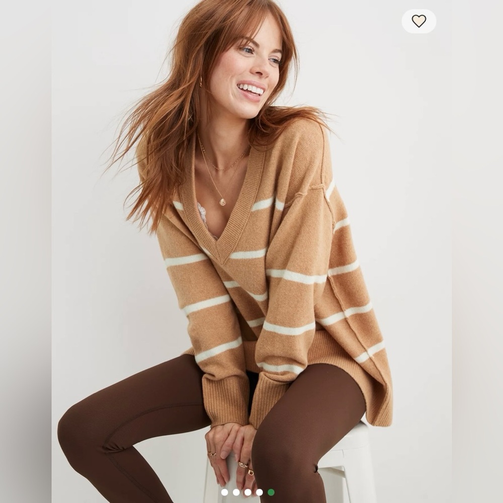 NWT Aerie unREAL V-Neck Cozy Warm Soft Striped Brown & White Sweater Size XXL